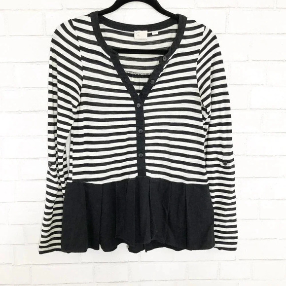 Postmark - Anthro Black & White Striped Peplum Top Women's Size Small - Picture 1 of 6